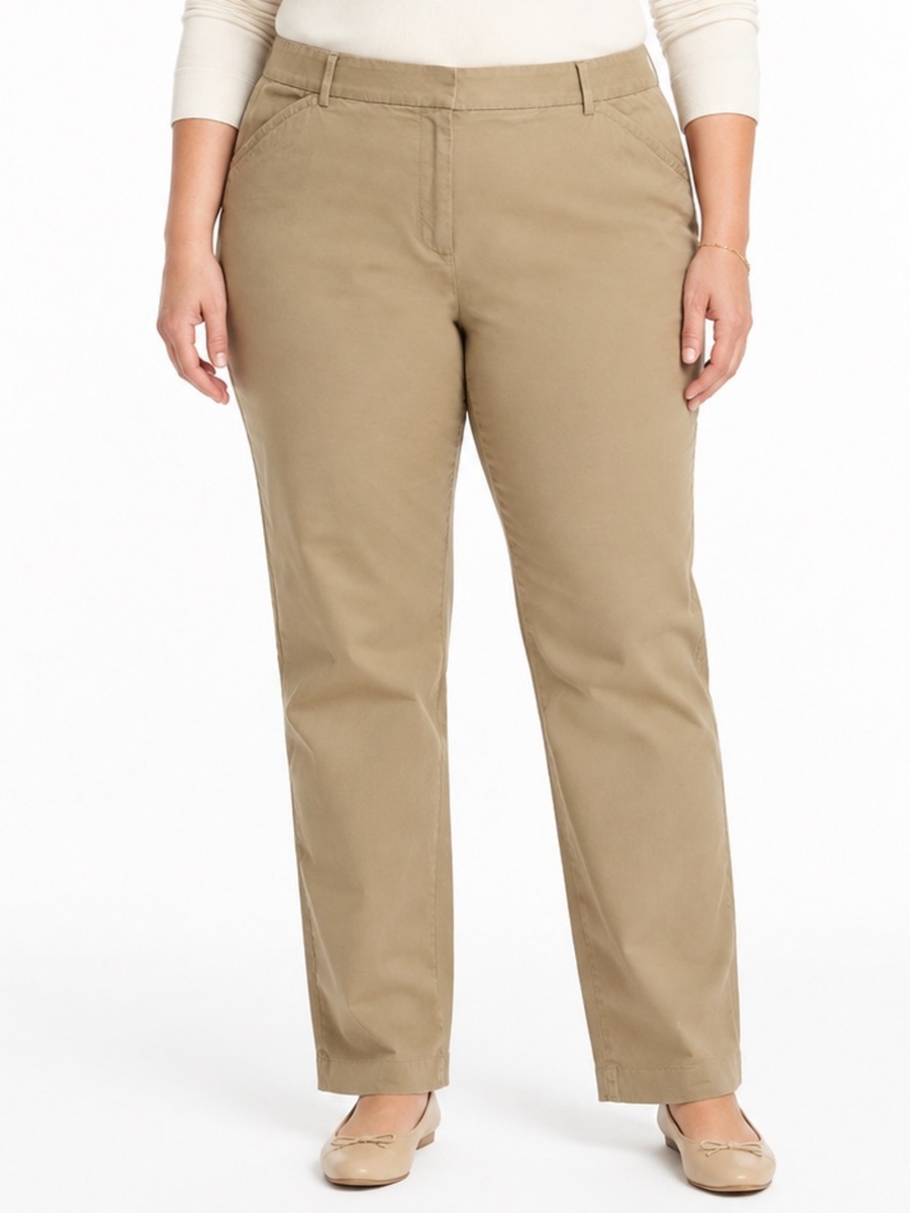Talbots Woman 22W Khaki Stretch Straight Leg Pants Comfort Waist